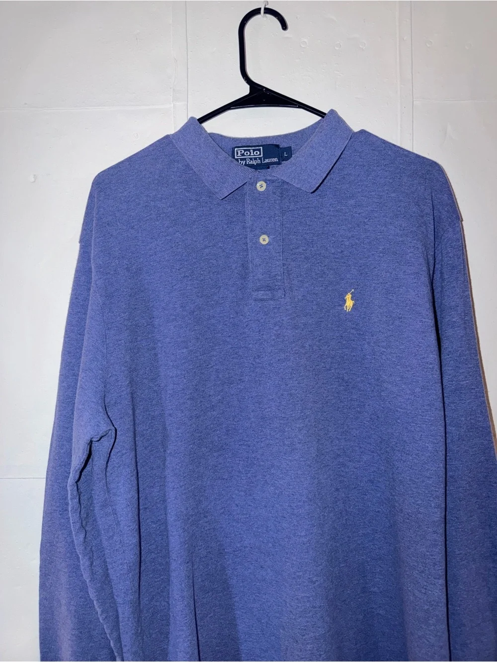 Ralph Lauren  100% cotton Long-Sleeve Polo in Heather Blue with Yellow Pony